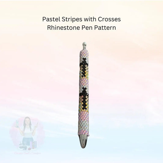 Pastel Stripes with Crosses Rhinestone Pen - Pattern Only Donna Gail's Designs