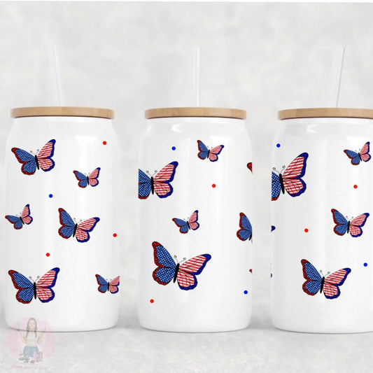 Patriotic Butterfly  - 16 oz Glass Can Wrap - digital file Donna Gail's Designs