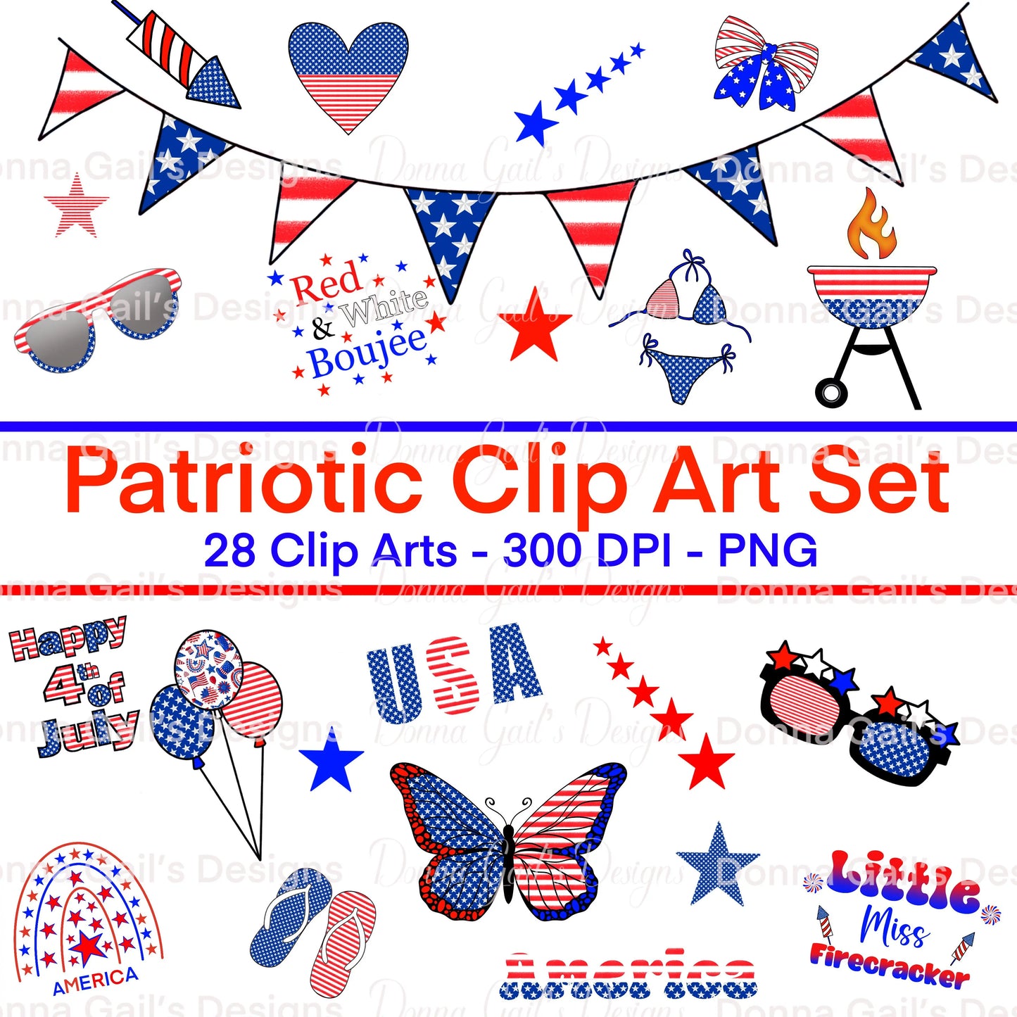 Patriotic  Clip Art Set - digital file Donna Gail's Designs