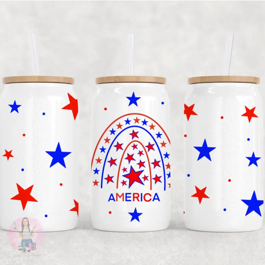 Patriotic Rainbow  - 16 oz Glass Can Wrap - digital file Donna Gail's Designs