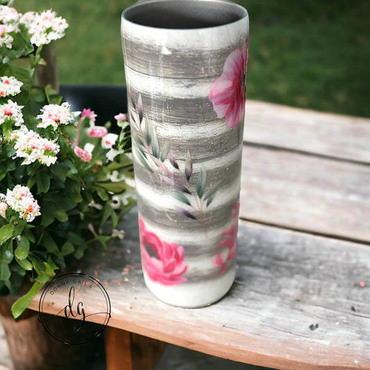 Pink Floral Shiplap Tumbler - 20 oz Donna Gail's Designs