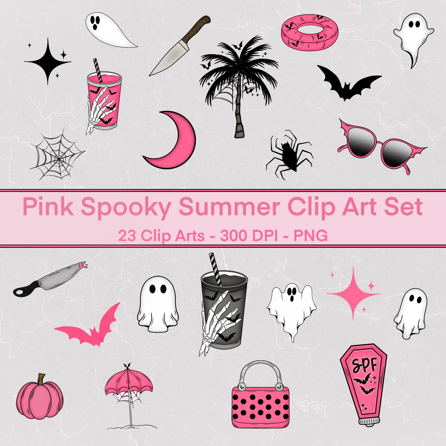 Pink Spooky Summer  Clip Art Set - digital file Donna Gail's Designs