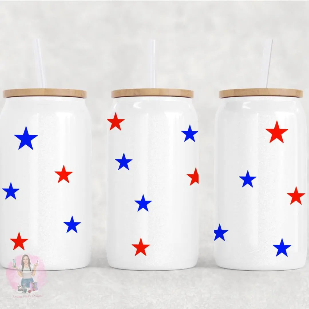 Red and Blue Stars - 16 oz Glass Can Wrap - digital file Donna Gail's Designs