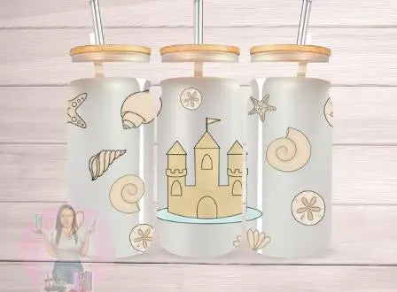 Sand Castle with Shells  - 16 oz Glass Can Wrap - digital file Donna Gail's Designs