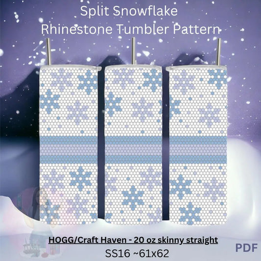 Split Snowflake Rhinestone Tumbler Pattern - 20 oz Skinny Straight Donna Gail's Designs