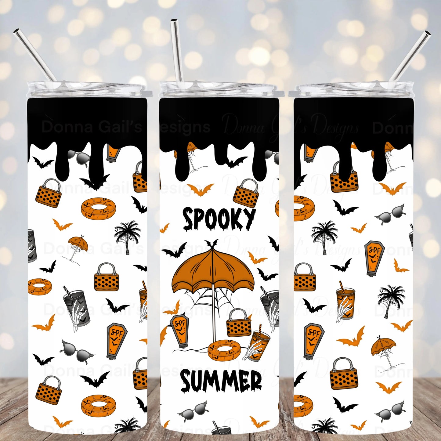 Spooky Summer Orange  20 Oz Tumbler Wrap - digital file Donna Gail's Designs