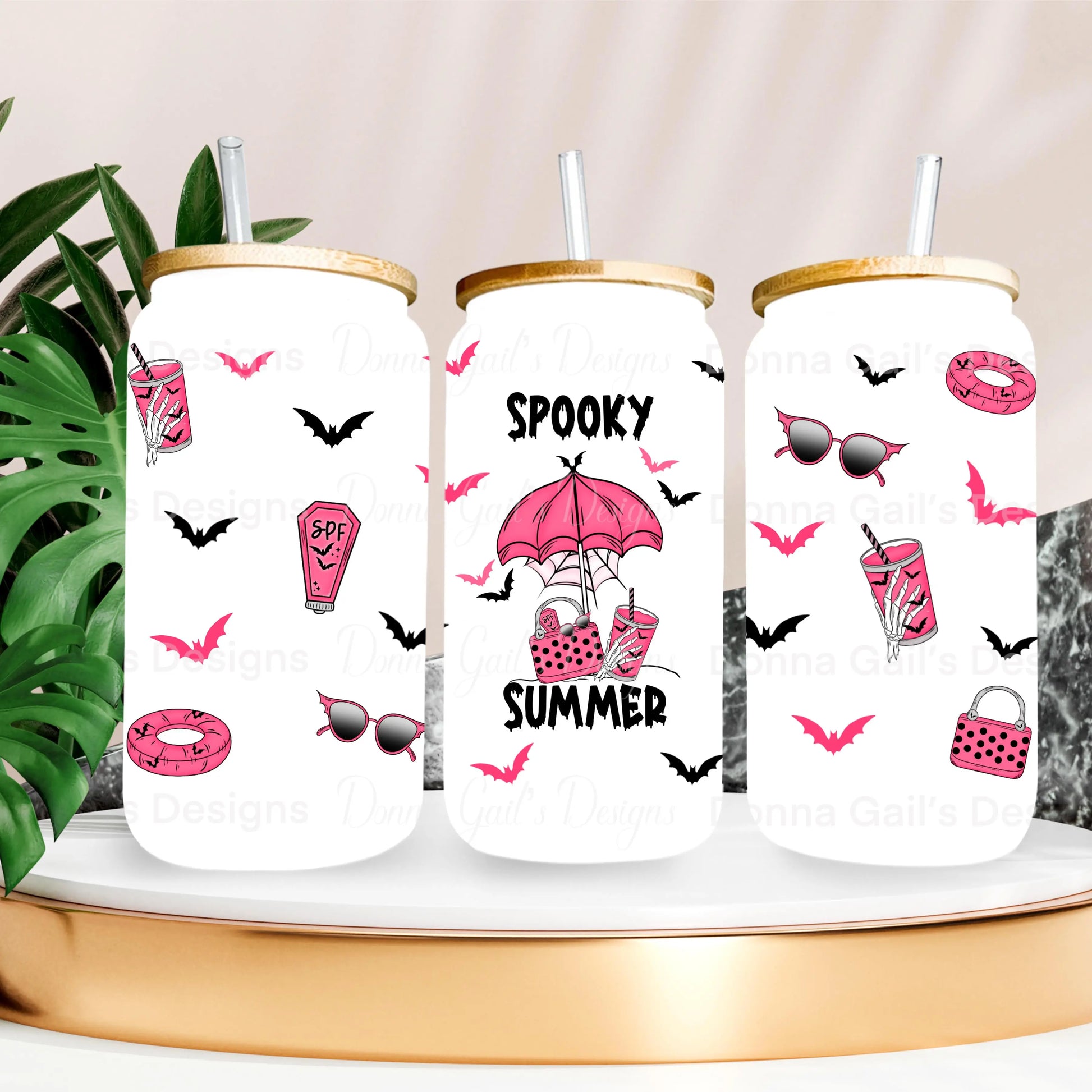 Spooky Summer Pink - 16 oz Glass Can Wrap - digital file Donna Gail's Designs