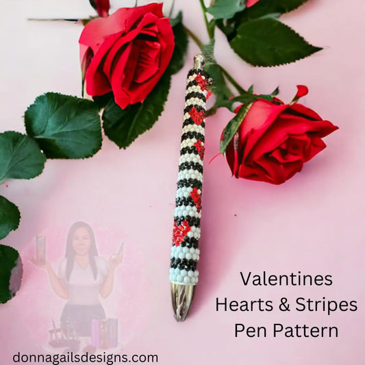 Valentines Hearts and Stripes Rhinestone Pen - Pattern Only Donna Gail's Designs