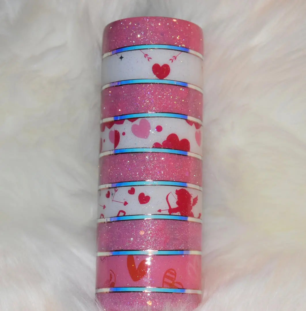 Pink and White Heart Glittered Tumbler Donna Gail's Designs